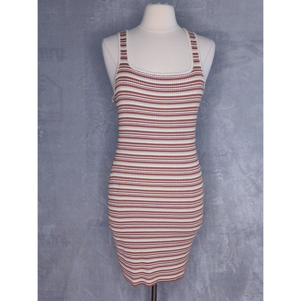 ABERCROMBIE & FITCH Brown & Cream Striped Dress Size XL *Tall Ribbed Twist Back